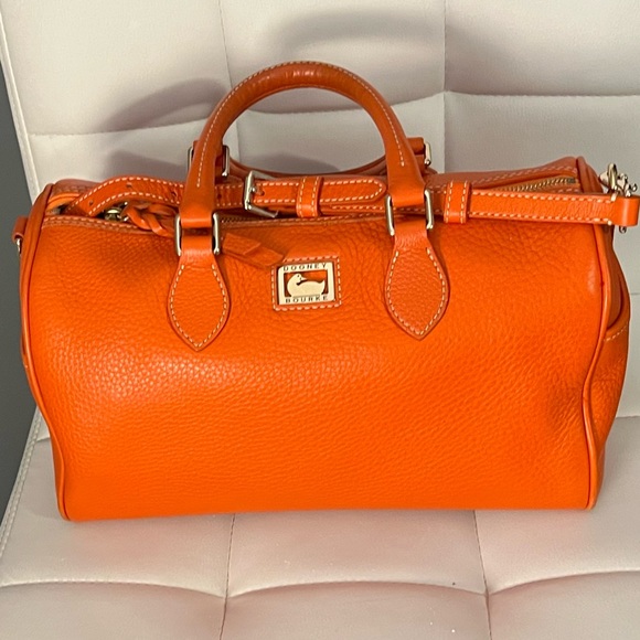 Dooney & Bourke Handbags - Dooney Orange Pebble Leather Speedy / Boston Style Crossbody Satchel Bag